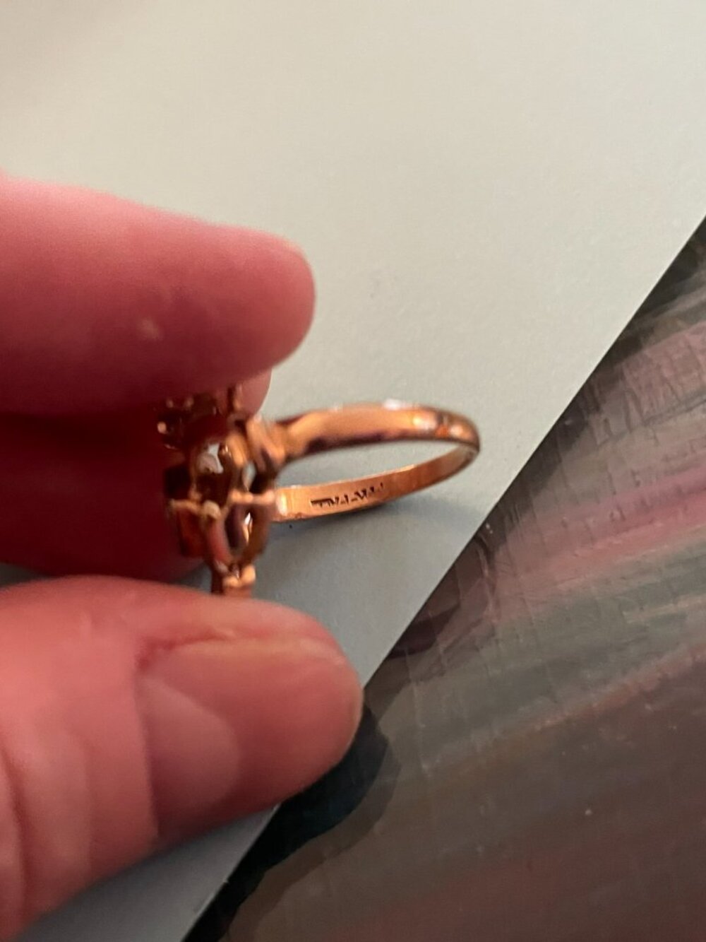 Vintage 14k Gold Ring Rose Gold 1920s - 1940s Art Deco Sz 5.5 RARE 4 grams - Picture 13 of 14